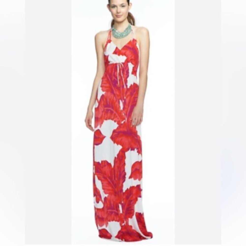Banana Republic Milly Collection Pink & Red Tropical Halter Maxi Dress - Small